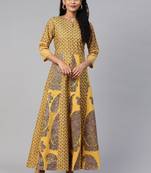 Mustard printed crepe ethnic-kurtis