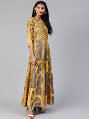 Mustard printed crepe ethnic-kurtis 3