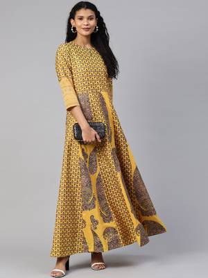 Mustard printed crepe ethnic-kurtis 4