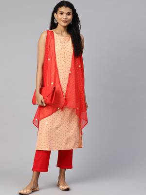 Peach printed crepe ethnic-kurtis 1