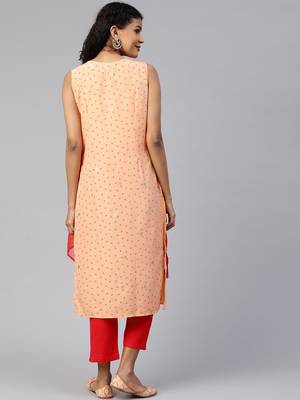 Peach printed crepe ethnic-kurtis 2