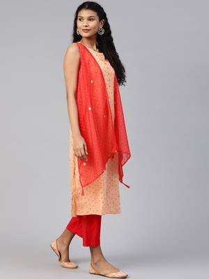 Peach printed crepe ethnic-kurtis 3