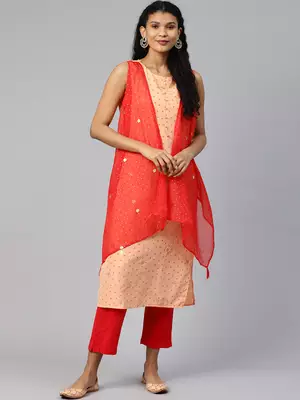 Peach printed crepe ethnic-kurtis 5