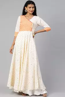 Cream printed crepe ethnic-kurtis