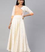 Cream printed crepe ethnic-kurtis