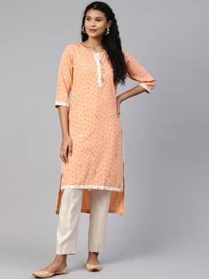 Peach printed crepe ethnic-kurtis 1