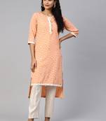 Peach printed crepe ethnic-kurtis