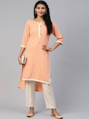 Peach printed crepe ethnic-kurtis 3