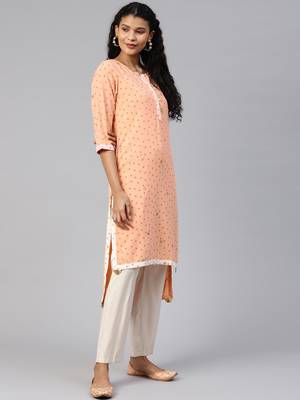 Peach printed crepe ethnic-kurtis 4