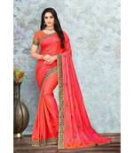Indian Women Peach Vichitra silk Lace with stone Work Designer Saree