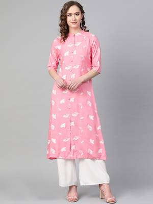 Pink printed rayon kurtis 1