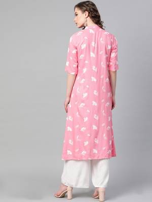 Pink printed rayon kurtis 2
