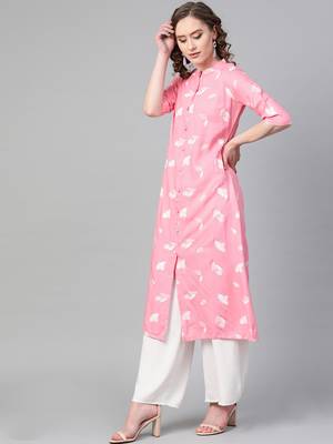 Pink printed rayon kurtis 3