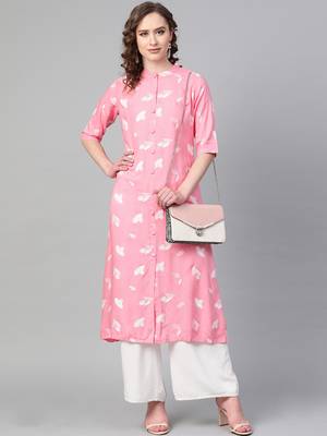Pink printed rayon kurtis 4