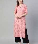 Pink printed rayon kurtis