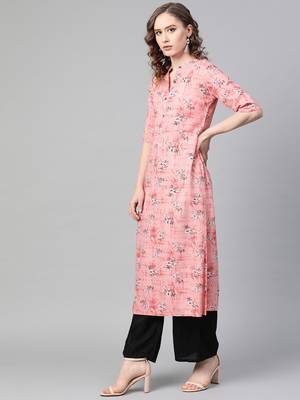 Pink printed rayon kurtis 3