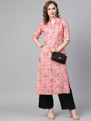 Pink printed rayon kurtis 5