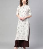 Cream printed rayon kurtas-and-kurtis
