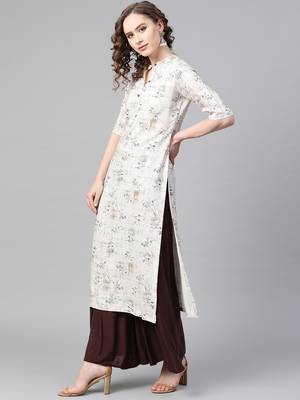 Cream printed rayon kurtas-and-kurtis 3