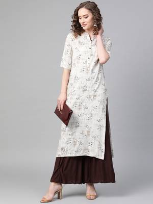 Cream printed rayon kurtas-and-kurtis 5