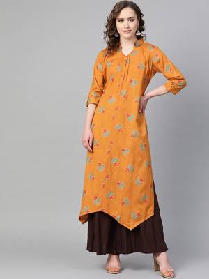 Orange printed rayon  kurtis 1