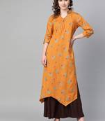 Orange printed rayon  kurtis