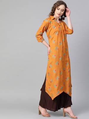 Orange printed rayon  kurtis 3