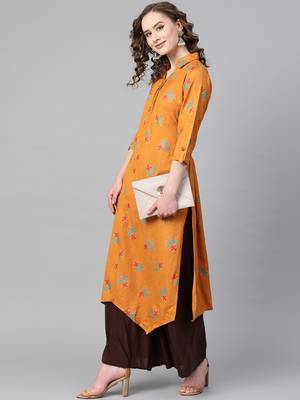 Orange printed rayon  kurtis 5