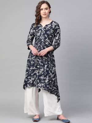 Blue printed rayon  kurtis 1