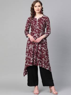 Maroon printed rayon  kurtis 1