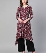 Maroon printed rayon  kurtis