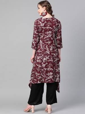 Maroon printed rayon  kurtis 2