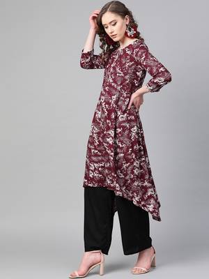 Maroon printed rayon  kurtis 4