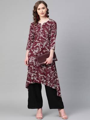 Maroon printed rayon  kurtis 5