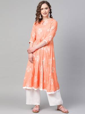 Orange printed rayon kurtis 1