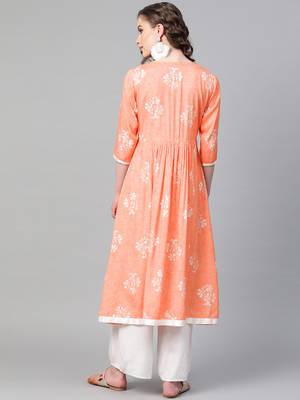 Orange printed rayon kurtis 2