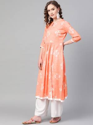 Orange printed rayon kurtis 3