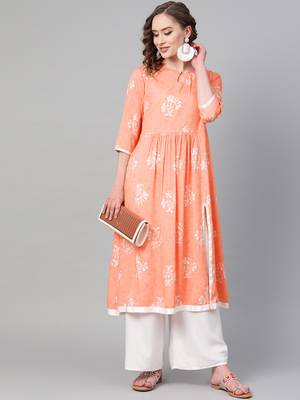 Orange printed rayon kurtis 4