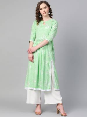 Green printed rayon kurtis 1