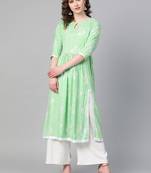 Green printed rayon kurtis