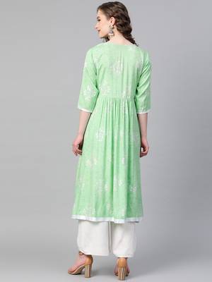 Green printed rayon kurtis 2