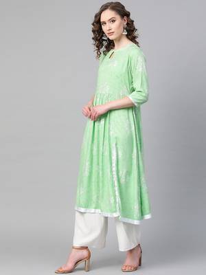 Green printed rayon kurtis 3