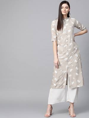 Grey printed rayon  kurtis 1