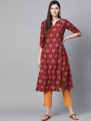 Maroon printed rayon kurtis 1