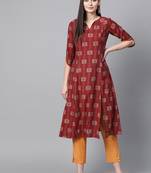 Maroon printed rayon kurtis