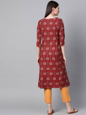 Maroon printed rayon kurtis 2