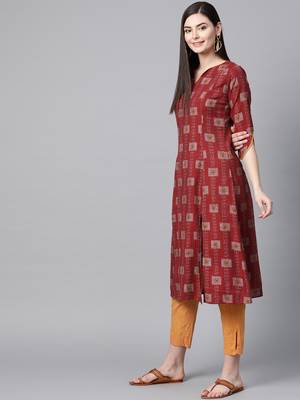 Maroon printed rayon kurtis 3