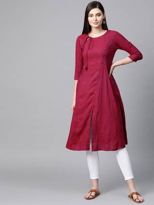 Maroon printed rayon A-Line Kurta For Women  1