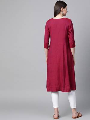 Maroon printed rayon A-Line Kurta For Women  2