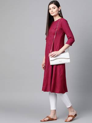Maroon printed rayon A-Line Kurta For Women  3